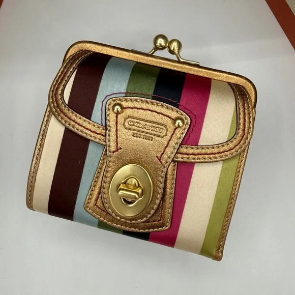 COACH LEGACY STRIPE FRAMED WALLET WITH KISSLOCK COIN - Picture 16 of 16